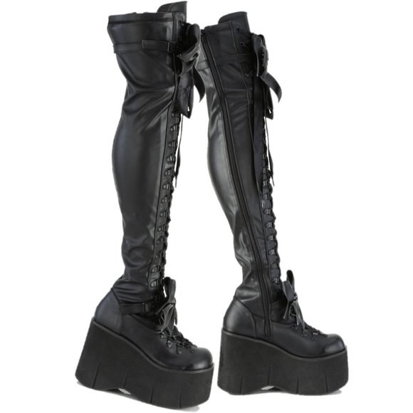 Demonia Shoes - Stretch Black Matte Platform Thigh Boots Goth Punk Rock Rave Kera 303